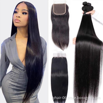 Eli hair  Grade 10A Brazilian hair bundles With Closure, Straight Cuticle Aligned Hair , Mink Virgin Brazilian Hair Bundle